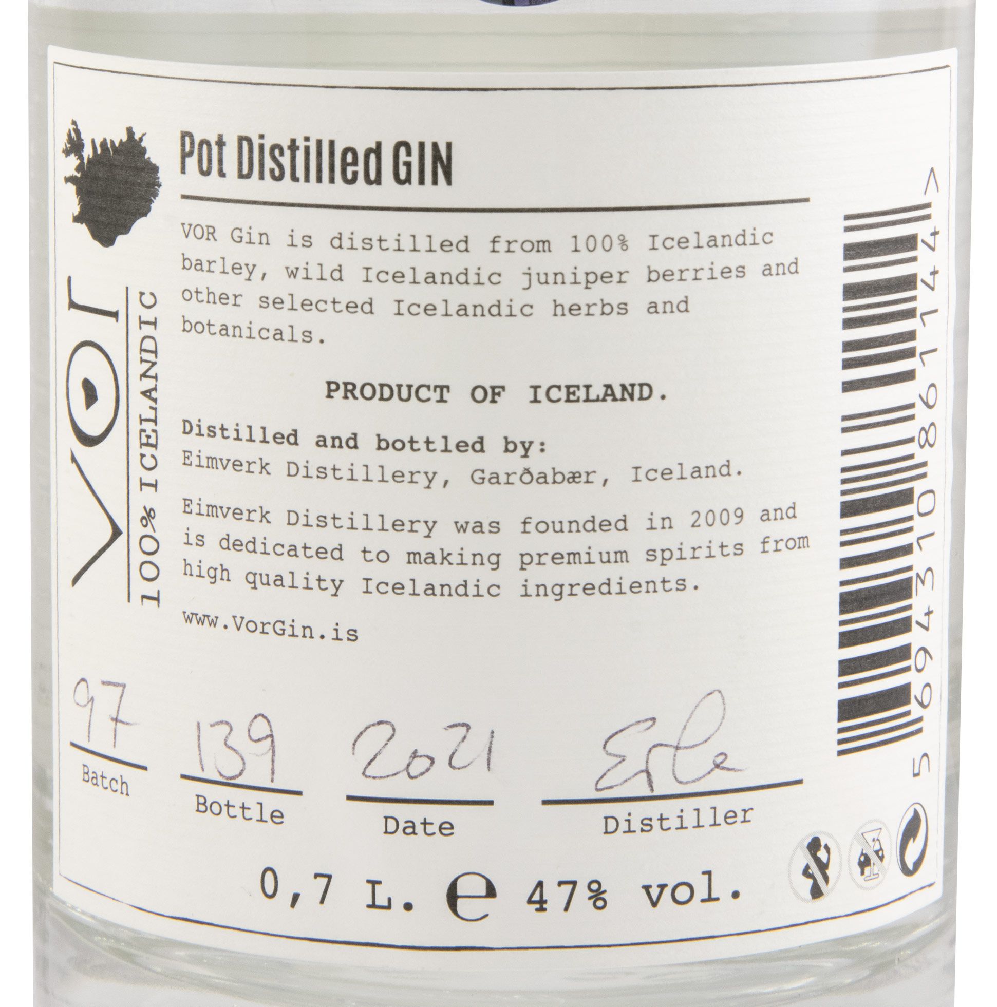 Gin Vor 100% Icelandic Pot Distilled