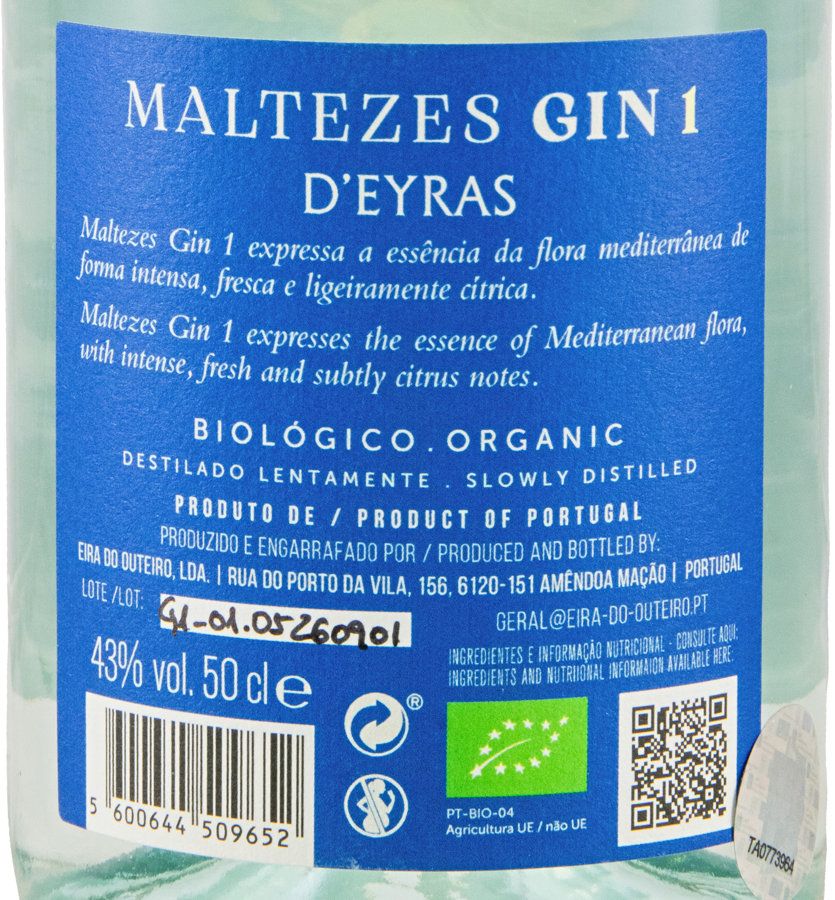 Gin Maltezes 1 biológico 50cl