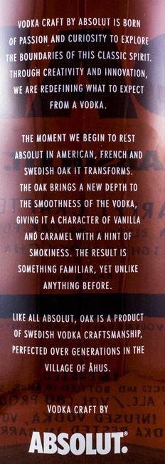 Vodka Absolut Oak Barrel Crafted 1L