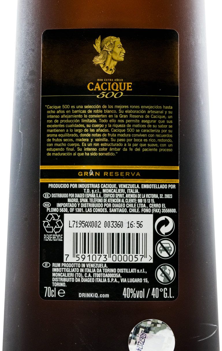 Rum Cacique 500 Gran Reserva Extra Añejo