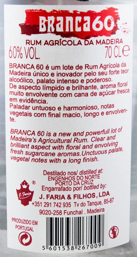Rum Agrícola da Madeira Branca Fire 60%