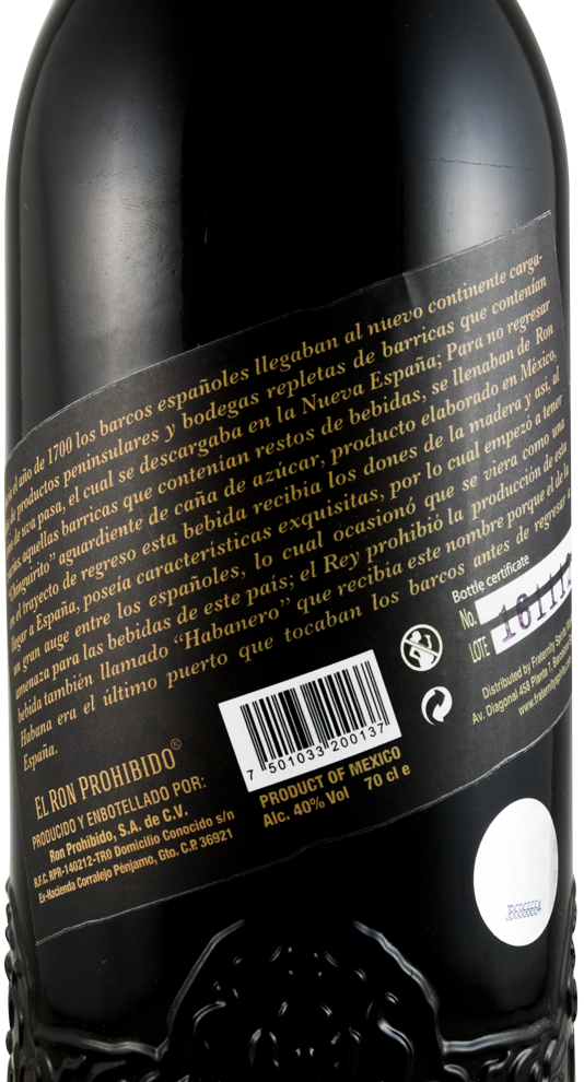 Rum El Ron Prohibido Reserva 15 anos