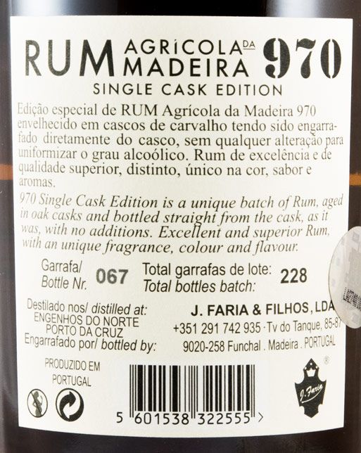 2009 Rum Agrícola da Madeira 970 Single Cask Edition Pipa 55