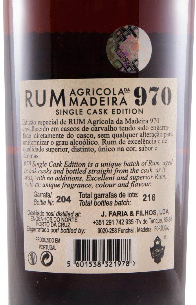 2006 Rum Agrícola da Madeira 970 Single Cask Edition Pipa 43