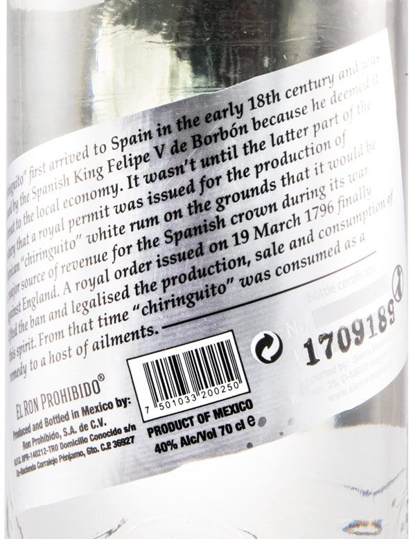 Rum El Ron Prohibido Silver
