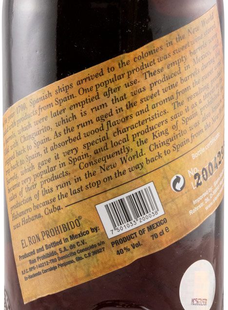 Rum El Ron Prohibido Solera Blended 12 anos