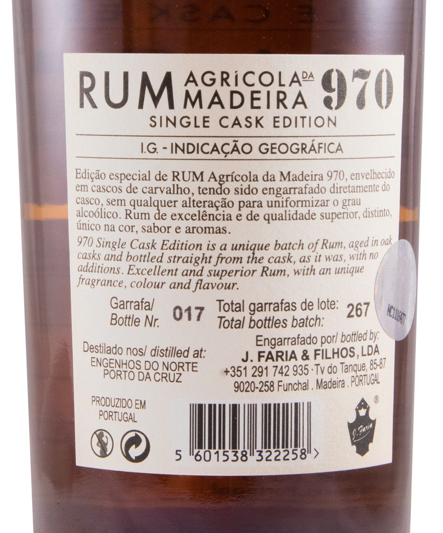 2015 Rum Agrícola da Madeira 970 Single Cask Edition Pipa 251