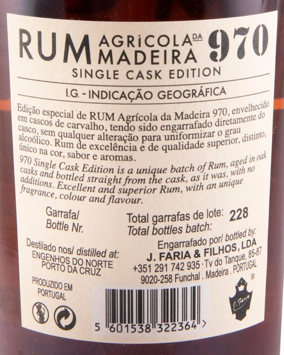 2010 Rum Agrícola da Madeira 970 Single Cask Edition Pipa 189