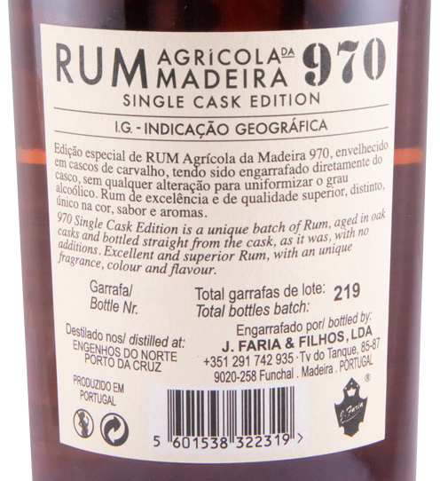 2010 Rum Agrícola da Madeira 970 Single Cask Edition Pipa 172