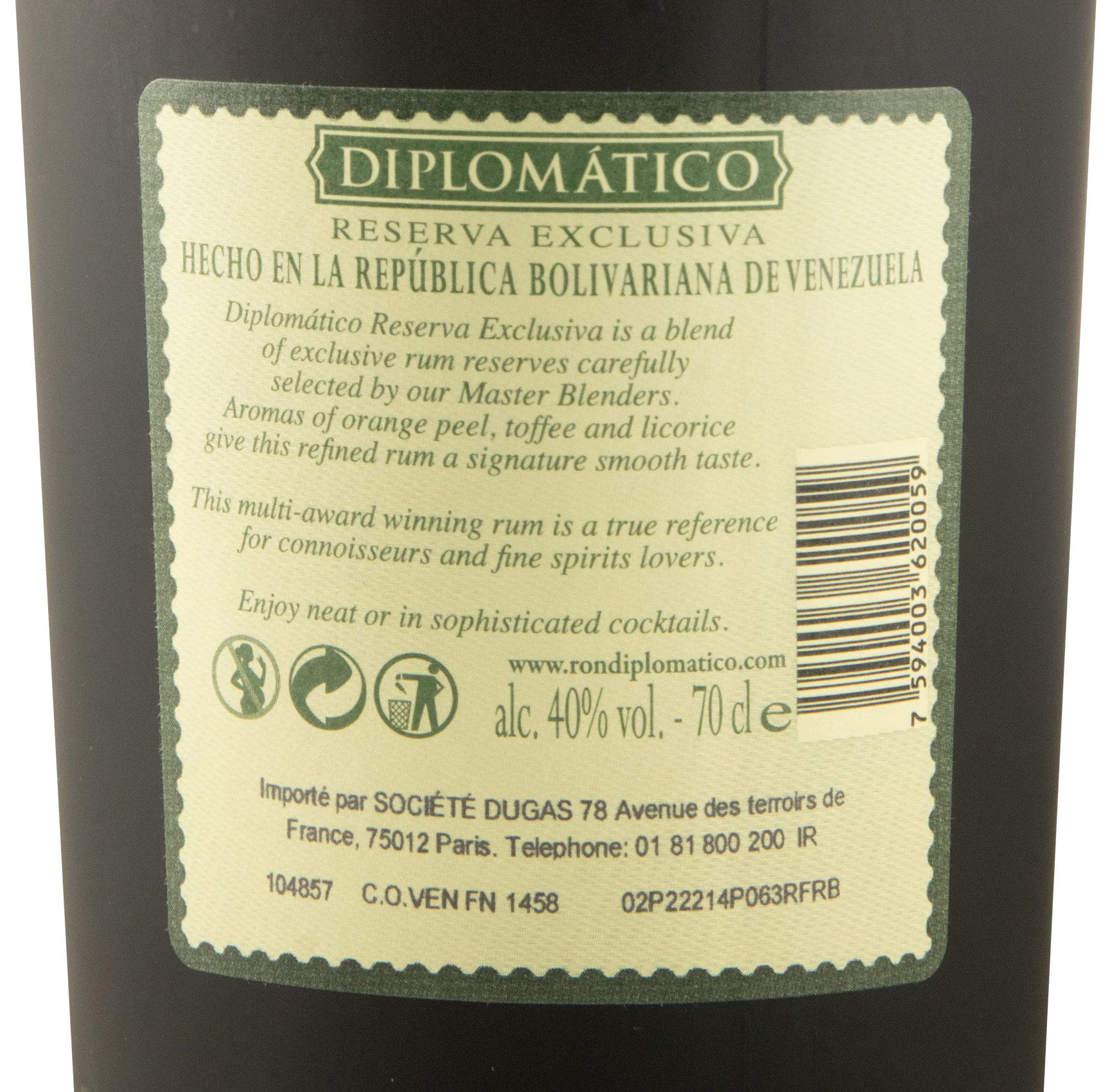 Rum Diplomático Reserva Exclusiva c/2 Copos