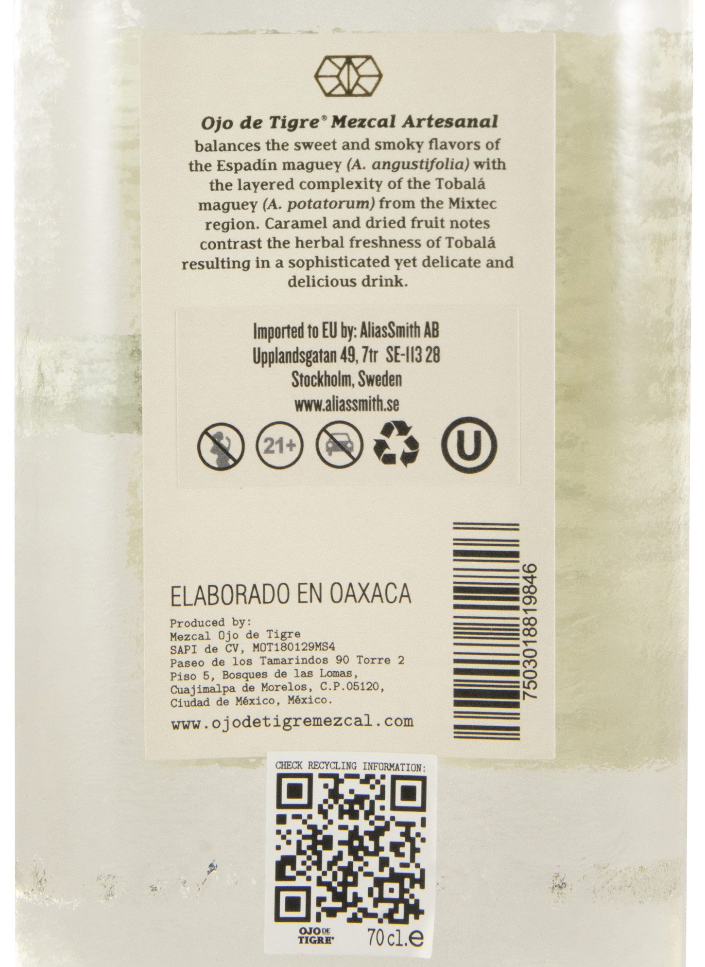 Mezcal Ojo de Tigre Espadim & Tobalá
