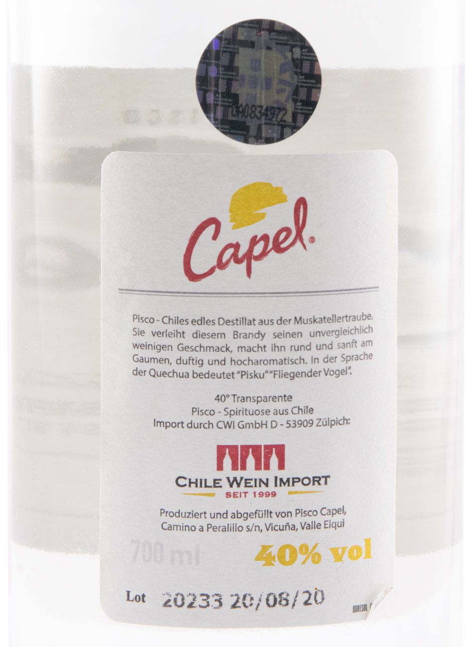 Aguardente Pisco Capel Doble