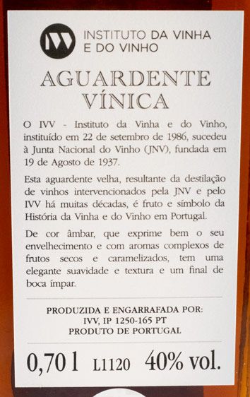 Aguardente Vínica IVV Reserva 40 anos