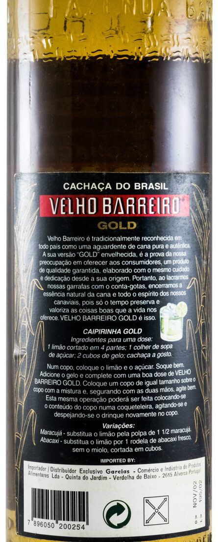 Cachaça Velho Barreiro Gold 1L
