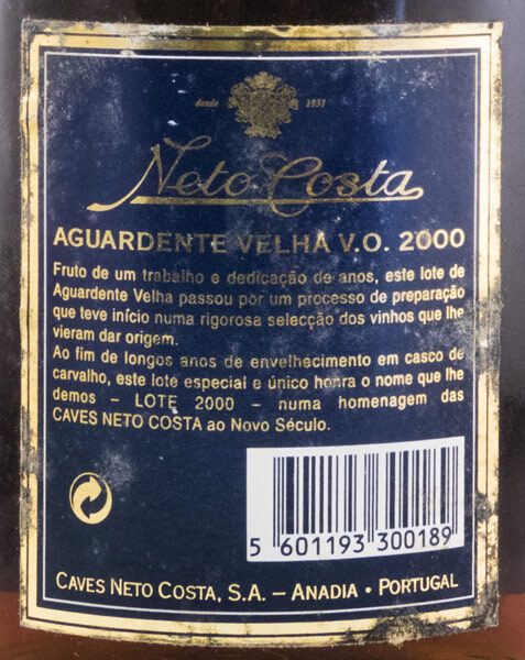 2000 Aguardente Vínica Neto Costa Velha VO