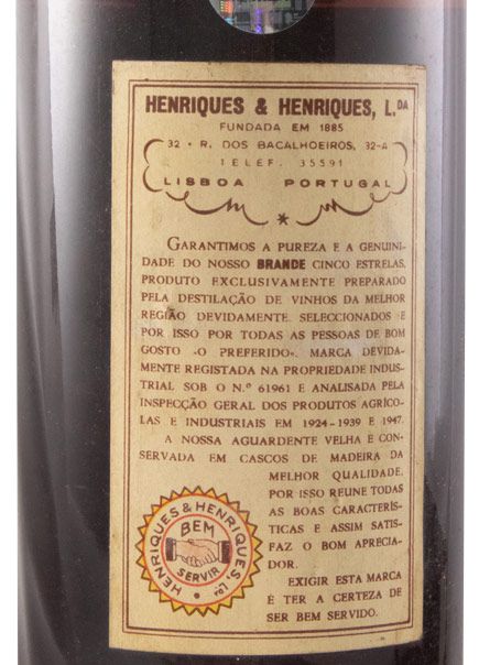 Aguardente Vínica Henriques & Henriques Brande Cinco Estrêlas Velha 75cl