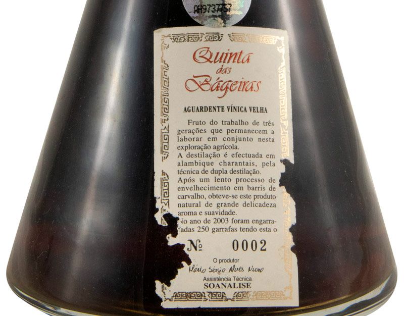 Aguardente Vínica Quinta das Bágeiras Velha Decanter (engarrafado em 2003) 50cl