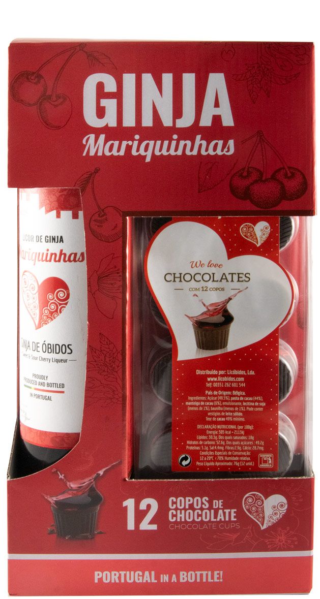Licor de Ginja Mariquinhas c/12 Copos de Chocolate 50cl