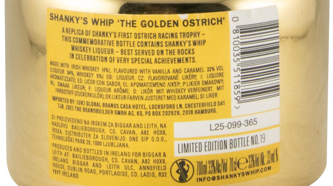 Whisky Liqueur Shanky's Whip The Golden Ostrich Limited Edition