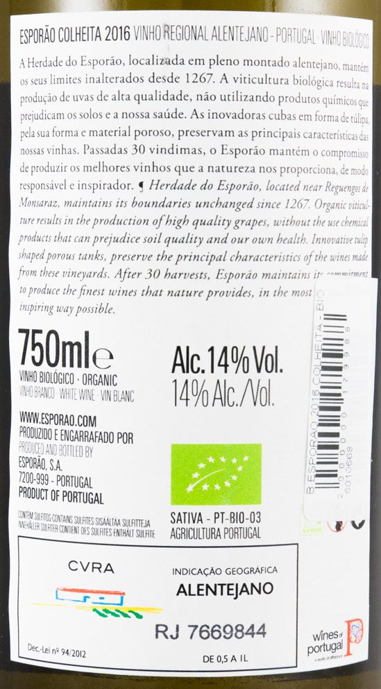 2017 Esporão Colheita biológico branco