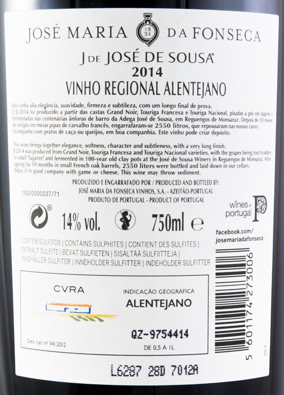 2014 José Maria da Fonseca J de José de Sousa red