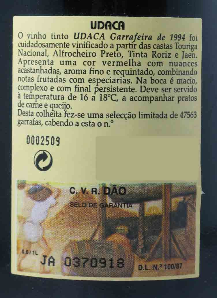 1994 UDACA Dão Garrafeira red