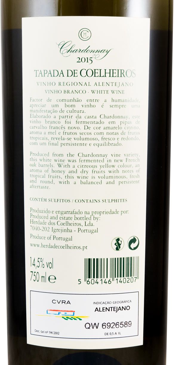 2015 Tapada de Coelheiros Chardonnay white