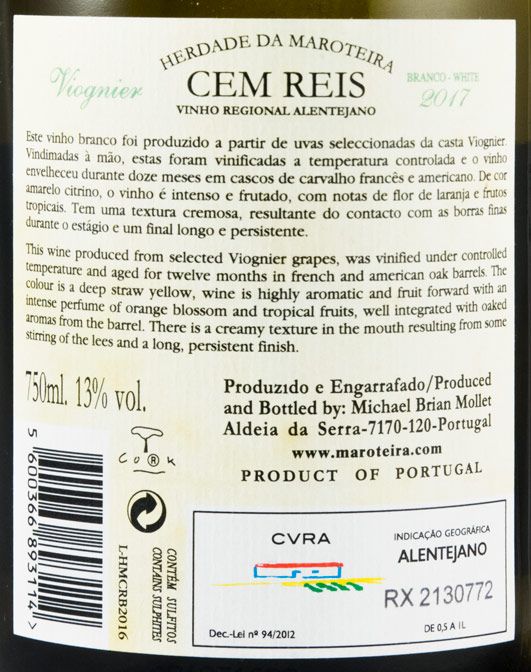2017 Herdade da Maroteira Cem Reis Viognier branco