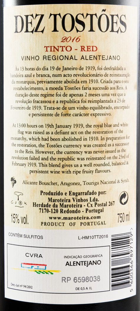2016 Herdade da Maroteira Dez Tostões red