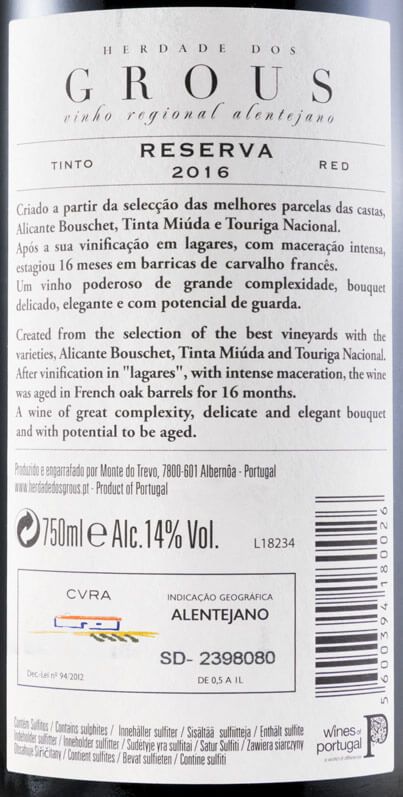 2016 Herdade dos Grous Reserva tinto