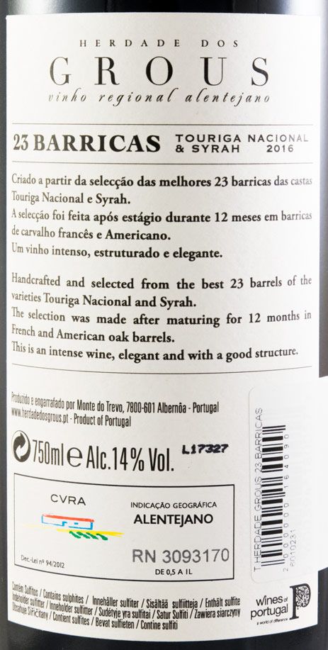 2016 Herdade dos Grous 23 Barricas red