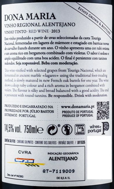 2013 Júlio Bastos Dona Maria Touriga Nacional tinto