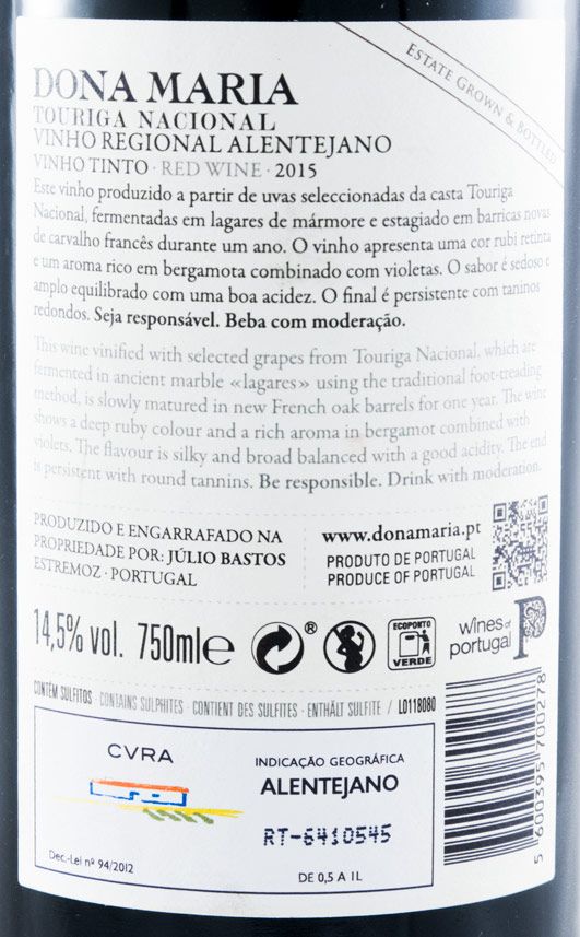 2015 Júlio Bastos Dona Maria Touriga Nacional tinto