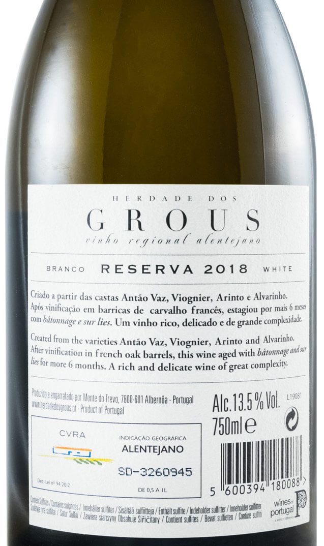 2018 Herdade dos Grous Reserva white