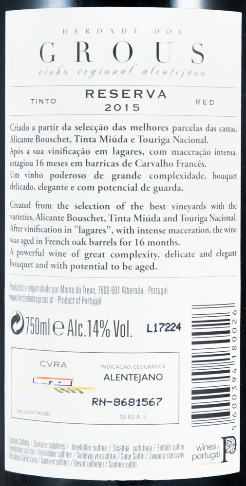 2015 Herdade dos Grous Reserva red