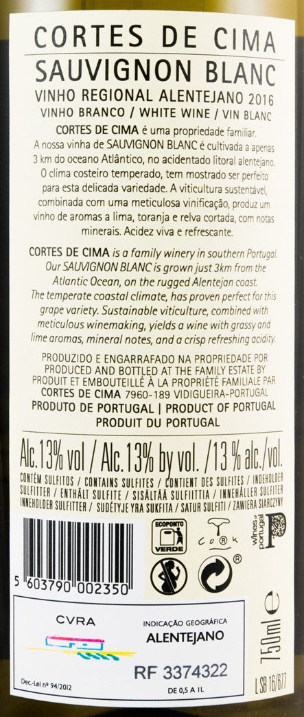2016 Cortes de Cima Sauvignon Blanc branco