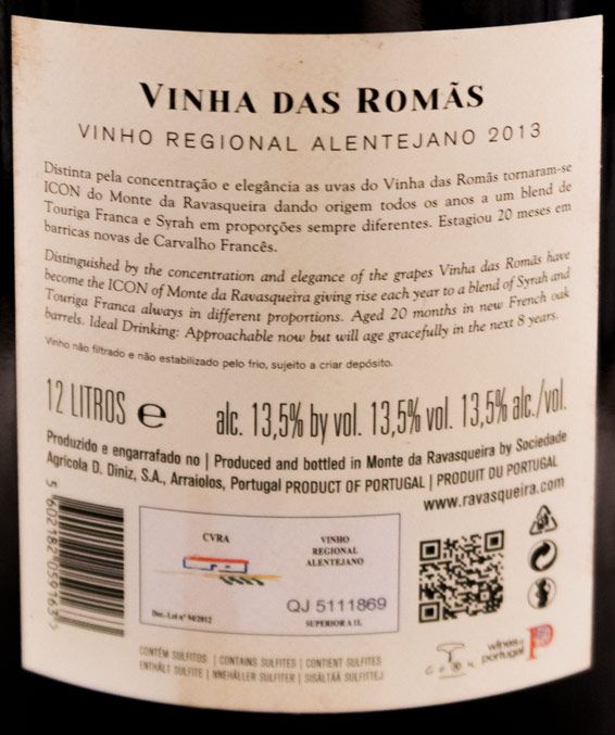 2013 Monte da Ravasqueira Vinha das Romãs tinto 12L