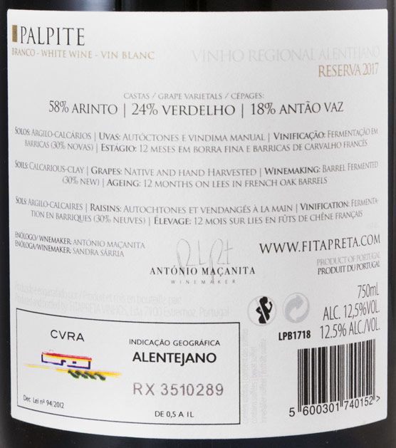 2017 António Maçanita Palpite Reserva branco