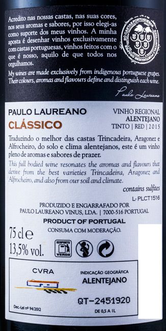 2015 Paulo Laureano Clássico tinto