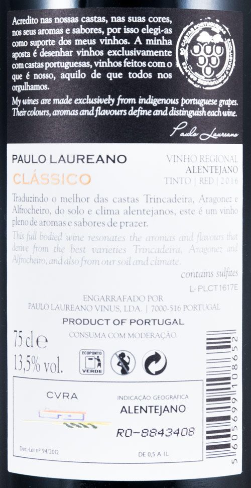 2016 Paulo Laureano Clássico tinto