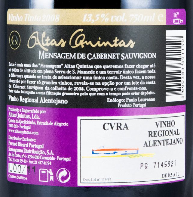 2008 Altas Quintas Mensagem Cabernet Sauvignon red