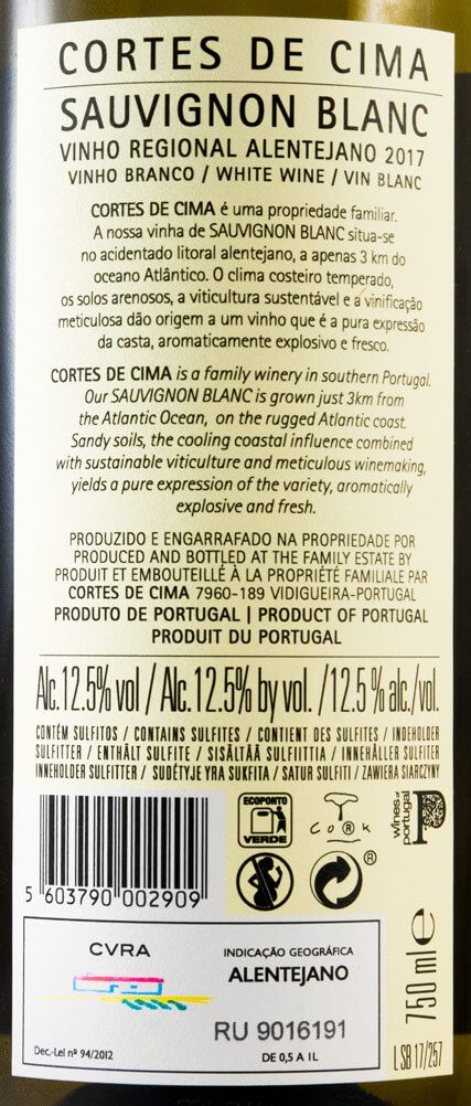 2017 Cortes de Cima Sauvignon Blanc white