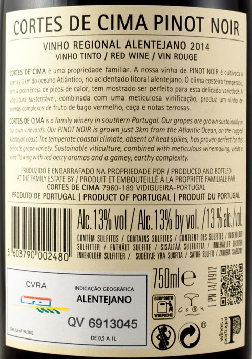 2014 Cortes de Cima Pinot Noir red