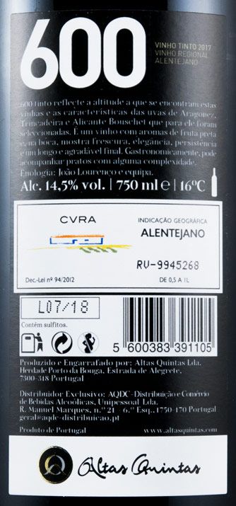 2017 Altas Quintas 600 tinto