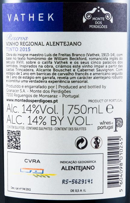 2015 Vathek Reserva tinto