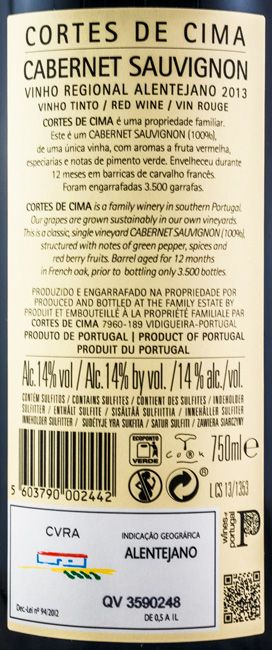 2013 Cortes de Cima Cabernet Sauvignon tinto
