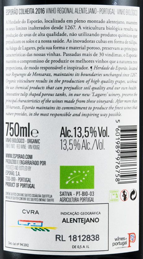 2016 Esporão Colheita organic red