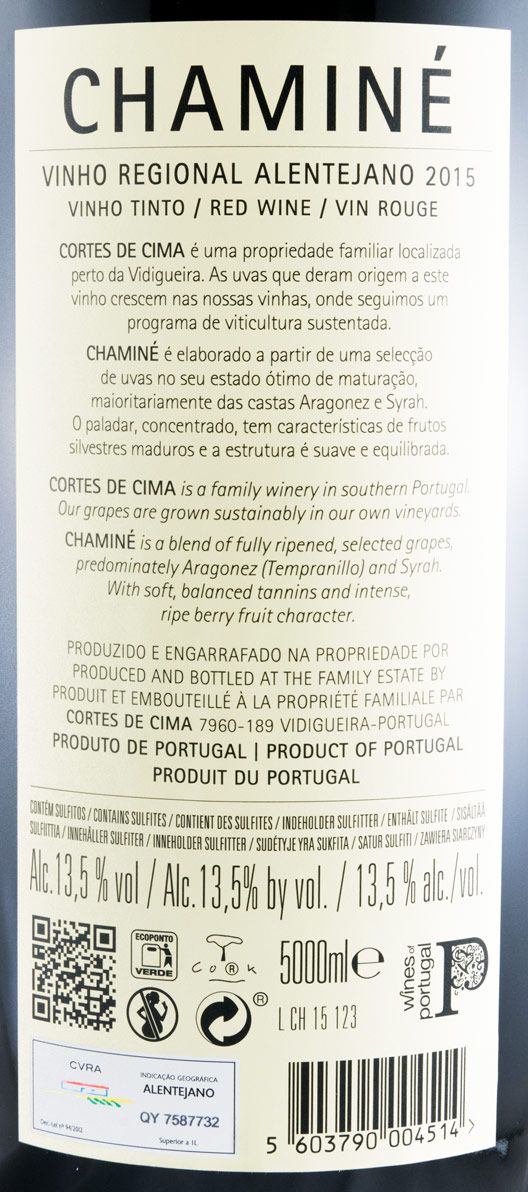 2015 Cortes de Cima Chaminé tinto 5L