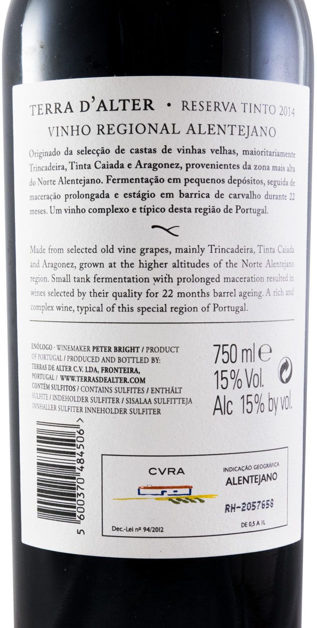 2014 Terra D'Alter Reserva red