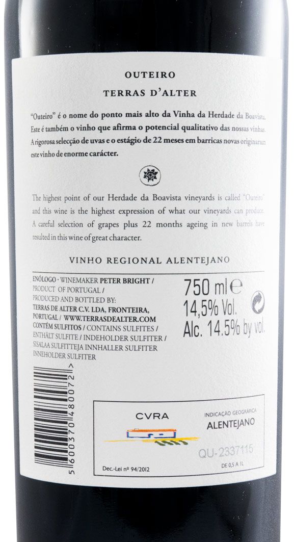 2013 Terras D'Alter Outeiro red